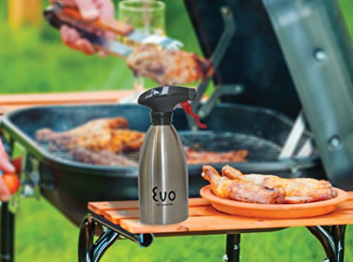 EVO Stainless Steel Oil Sprayer For Cooking, Evo 16 Ounce Reusable Refillable For The Kitchen BBQ With Funnel, Identification Bands And Informational Card. - DimpzBazaar.com