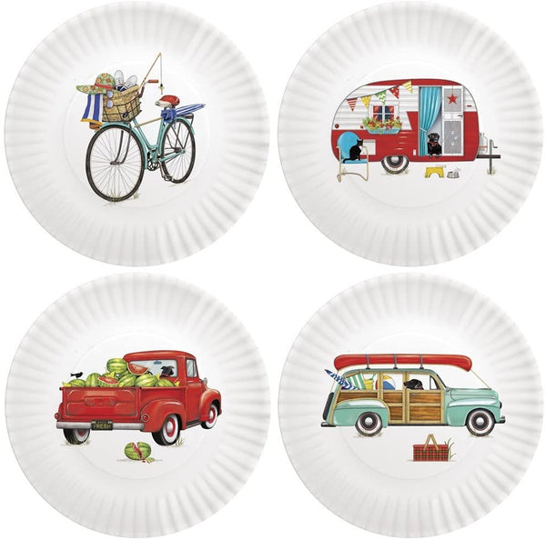 Mary Lake-Thompson Mary Lake-Thompson Summer Camping 9-inch Melamine Plates, Set of 4 - DimpzBazaar.com