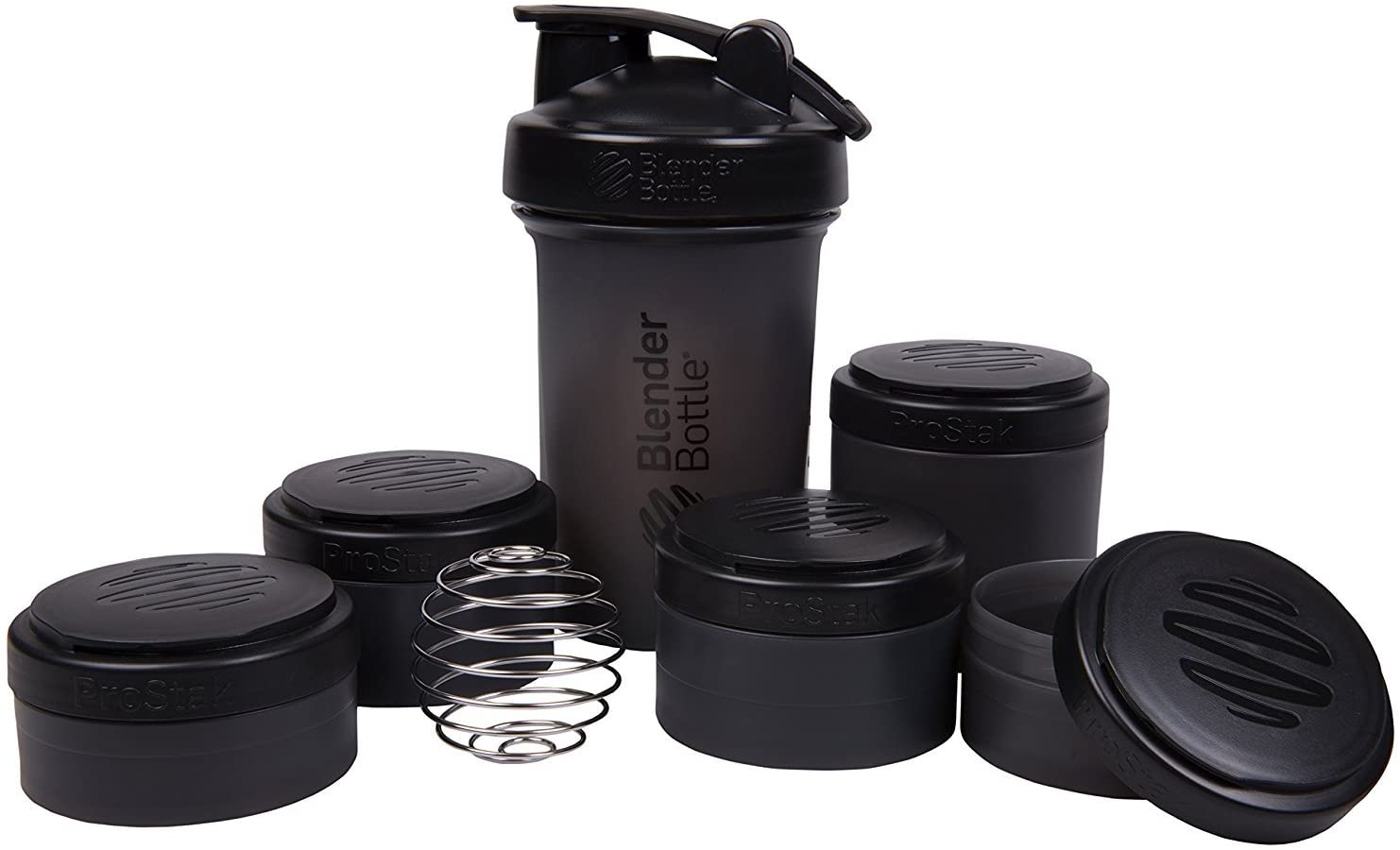 BlenderBottle Shaker Bottle with Pill Organizer and Storage for Protein  Powder, ProStak System, 22-Ounce, Black