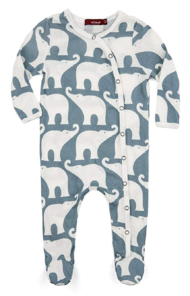 MilkBarn MilkBarn Organic Cotton Long Sleeve Footed Romper Blue Elephant - DimpzBazaar.com