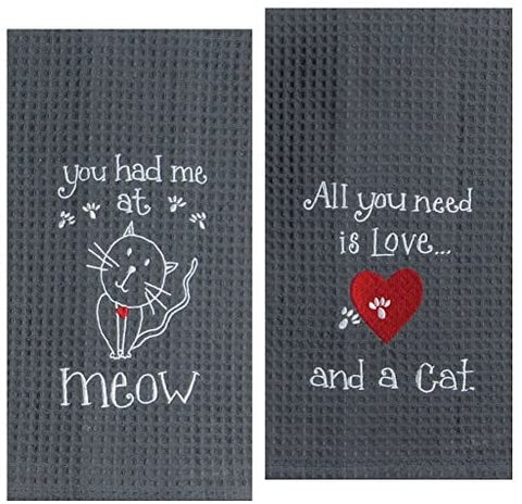 Kay Dee Kay Dee Designs Cat Lover Embroidered Towel Set - One Each You Had Me at Meow & Cat Love - DimpzBazaar.com