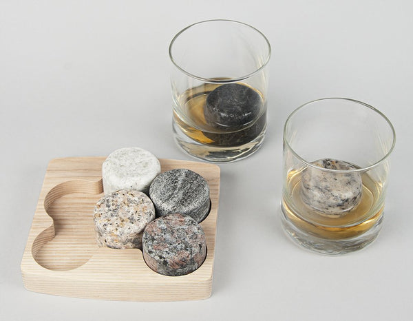 Sea Stones Sea Stones- 9-Piece Set - Full Sized Upcycled Granite Whiskey Chilling Stones- On the Rocks Set Includes 2 Monogrammable Tumblers with Wooden Presentation Tray - Made in the USA with Granite from NH - DimpzBazaar.com