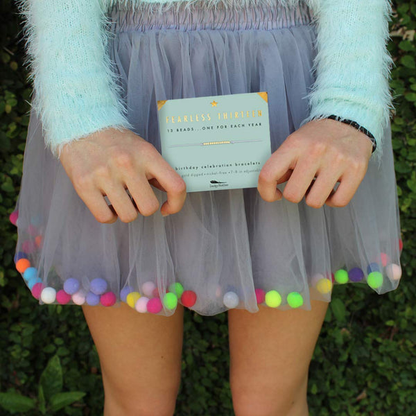 Lucky Feather Lucky Feather Gifts for 13 Year Old Girl; 13th Birthday Bracelet with 13 Dainty 14K Gold Dipped Beads on Adjustable Cord; Bat Mitzvah Gift - DimpzBazaar.com