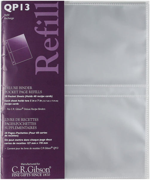 Gibson CR Gibson QP-13 Deluxe Binder pocket page refills, 20 pocket sheet (holds 40 recipe cards) - DimpzBazaar.com