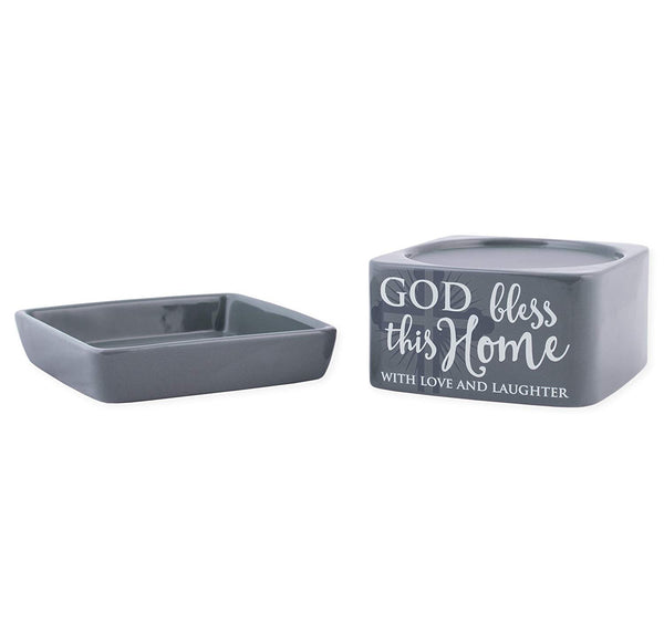 Elanze Designs Elanze Designs God Bless This Home Love Grey Stoneware Electric 2-in-1 Jar Candle and Wax Tart Oil Warmer - DimpzBazaar.com