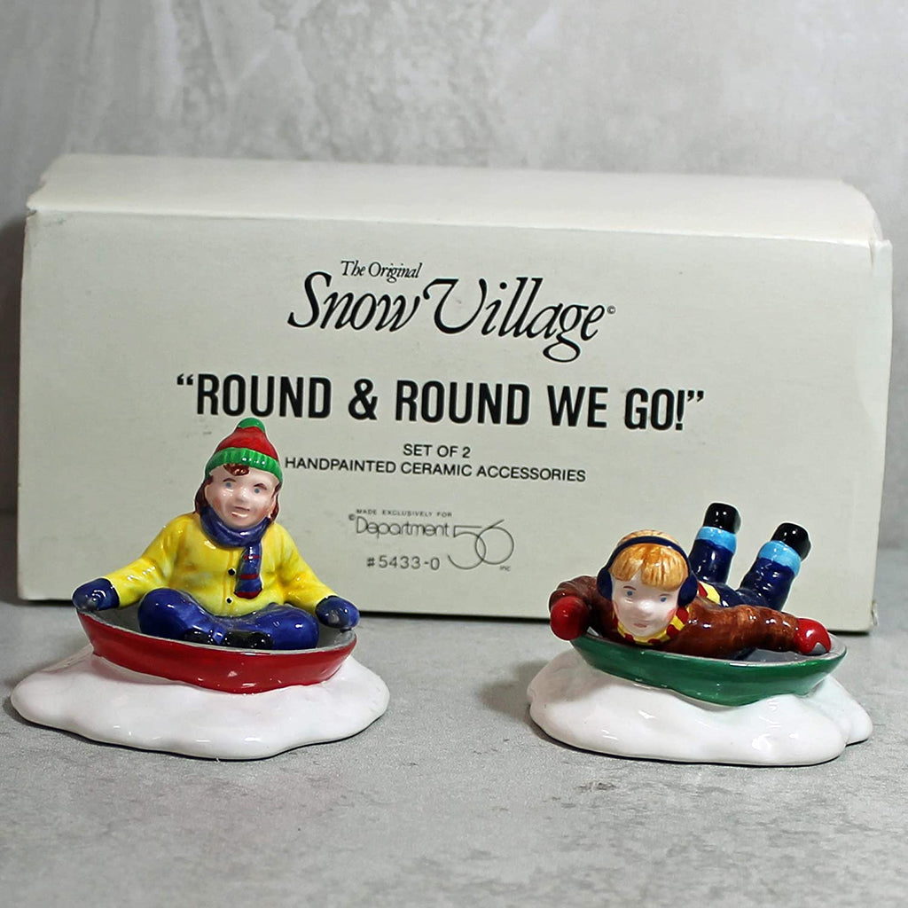 Snow Village Department 56 Snow Village Round & Round We Go - Set of 2 Handpainted Ceramic Accessories - DimpzBazaar.com