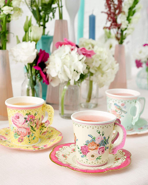 Talking Tables Talking Tables Vintage Floral Tea Party Supplies | Scalloped Paper Plates, Napkins, Tea Cups and Saucer Sets | Also Great for Wedding Parties, Bridal Shower, Baby Shower and Birthday Party - DimpzBazaar.com