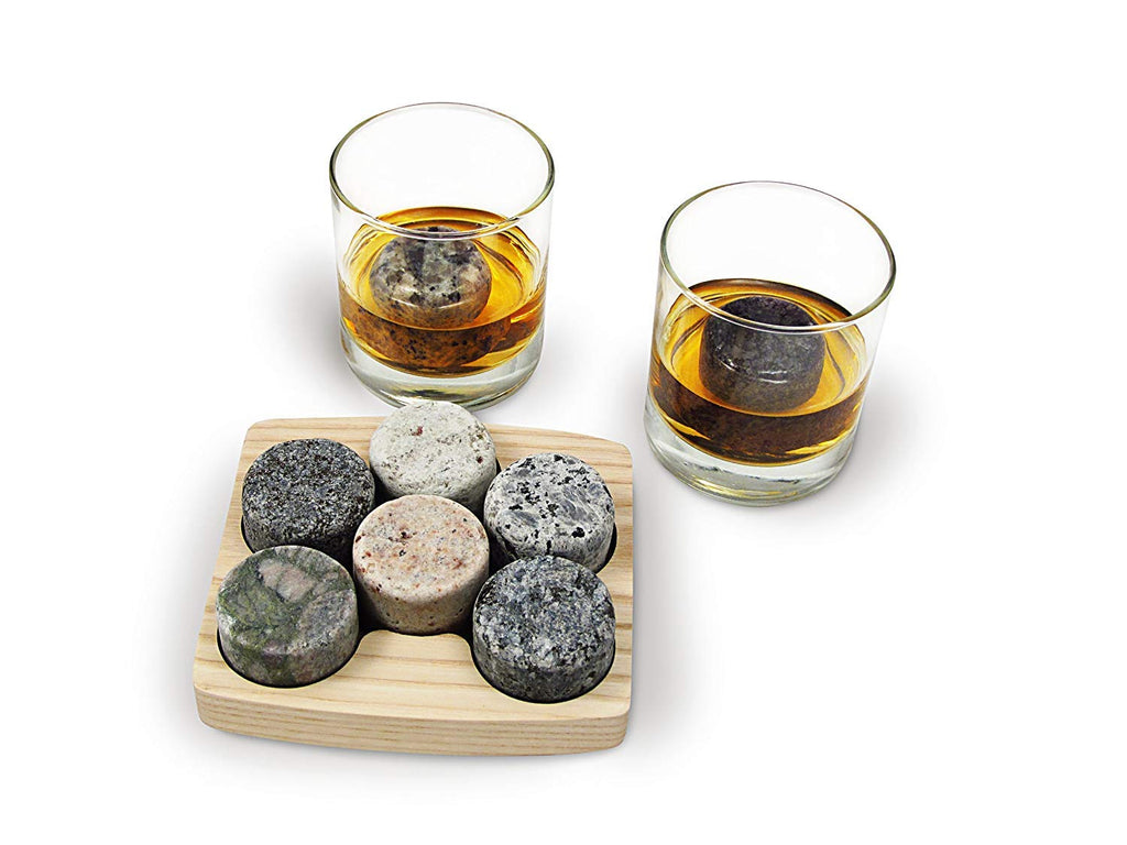 Sea Stones Sea Stones- 9-Piece Set - Full Sized Upcycled Granite Whiskey Chilling Stones- On the Rocks Set Includes 2 Monogrammable Tumblers with Wooden Presentation Tray - Made in the USA with Granite from NH - DimpzBazaar.com