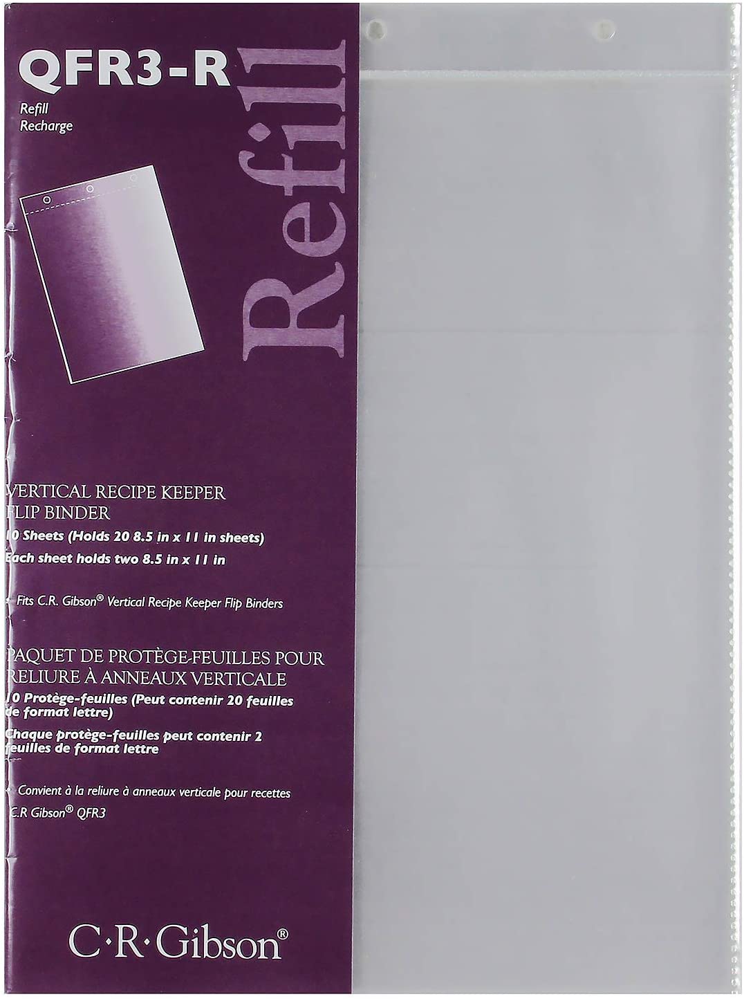 C.R. Gibson Refill Sheets for Vertical Recipe Keeper, 8.5'' x 11