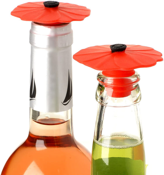 Charles Viancin Charles Viancin Poppy Silicone Bottle Stopper, Set of 2, 2.3, Red - DimpzBazaar.com