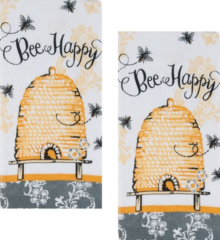 Kay Dee Kay Dee Bee Happy Cotton Terry Kitchen Towels, Set of 2,Yellow - DimpzBazaar.com