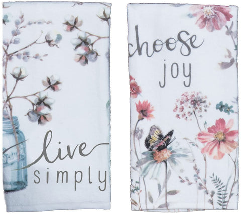 Kay Dee Kay Dee Designs Kitchen Towel Set (2 pc) - Choose Joy and Live Simply - Terry Hand Towels,White - DimpzBazaar.com