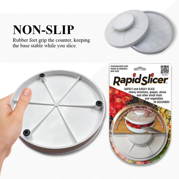 Rapid Slicer Rapid Slicer - Food Cutter - Slice Tomatoes, Grapes, Olives, Chicken, Shrimp, Strawberries, Salads, and More In Seconds. Non-Slip Gadget Holder for Slicing All Different Foods Easily - DimpzBazaar.com
