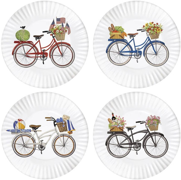 Mary Lake-Thompson Mary Lake-Thompson Summer Bikes 9-inch Melamine Plates, Set of 4 - DimpzBazaar.com