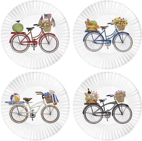 Mary Lake-Thompson Mary Lake-Thompson Summer Bikes 9-inch Melamine Plates, Set of 4 - DimpzBazaar.com