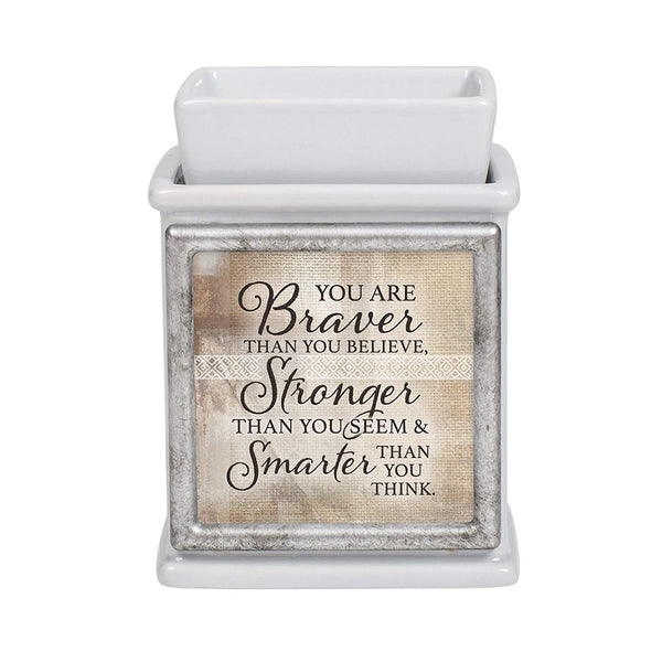 Elanze Designs Elanze Designs Braver Stronger Smarter Ceramic Slate Grey Interchangeable Photo Frame Candle Wax Oil Warmer - DimpzBazaar.com