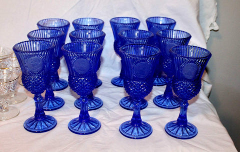 Avon Vintage Avon Fostoria Blue Glass Goblet Candle Holder George Washington Cameo - DimpzBazaar.com
