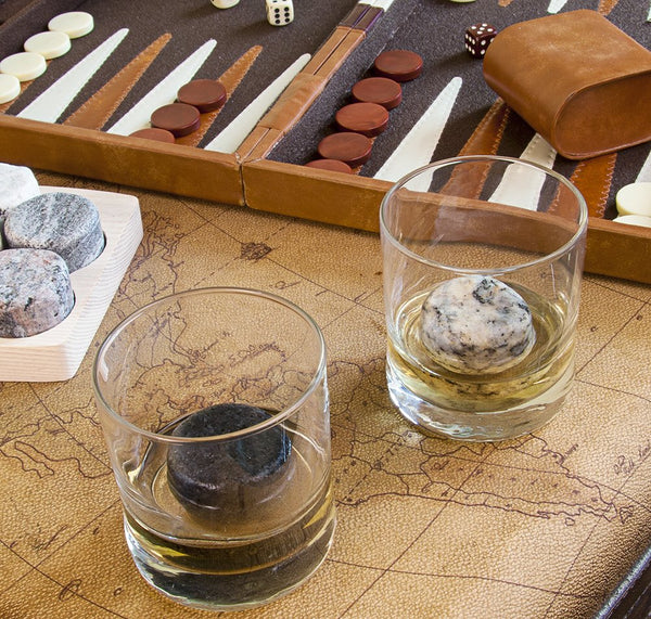 Sea Stones Sea Stones- 9-Piece Set - Full Sized Upcycled Granite Whiskey Chilling Stones- On the Rocks Set Includes 2 Monogrammable Tumblers with Wooden Presentation Tray - Made in the USA with Granite from NH - DimpzBazaar.com