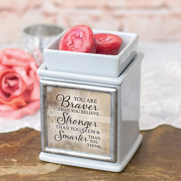 Elanze Designs Elanze Designs Braver Stronger Smarter Ceramic Slate Grey Interchangeable Photo Frame Candle Wax Oil Warmer - DimpzBazaar.com