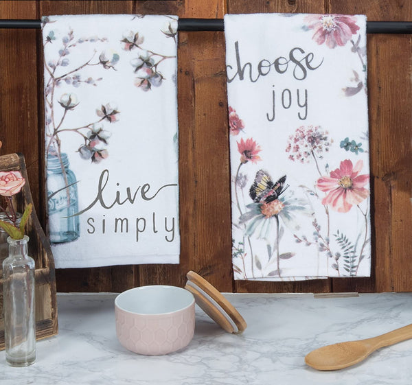 Kay Dee Kay Dee Designs Kitchen Towel Set (2 pc) - Choose Joy and Live Simply - Terry Hand Towels,White - DimpzBazaar.com