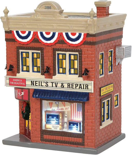 Department 56 Department 56 Original Snow Village Neil's TV & Repair Lit Building - DimpzBazaar.com