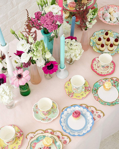 Talking Tables Talking Tables Vintage Floral Tea Party Supplies | Scalloped Paper Plates, Napkins, Tea Cups and Saucer Sets | Also Great for Wedding Parties, Bridal Shower, Baby Shower and Birthday Party - DimpzBazaar.com