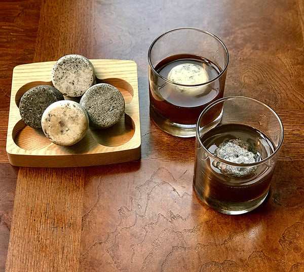 Sea Stones Sea Stones- 9-Piece Set - Full Sized Upcycled Granite Whiskey Chilling Stones- On the Rocks Set Includes 2 Monogrammable Tumblers with Wooden Presentation Tray - Made in the USA with Granite from NH - DimpzBazaar.com