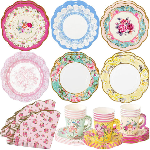 Talking Tables Talking Tables Vintage Floral Tea Party Supplies | Scalloped Paper Plates, Napkins, Tea Cups and Saucer Sets | Also Great for Wedding Parties, Bridal Shower, Baby Shower and Birthday Party - DimpzBazaar.com