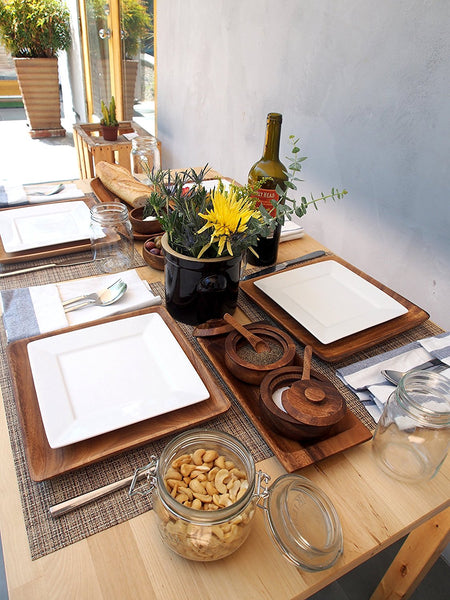 Pacific Merchants Trading Pacific Merchants Acaciaware 10-Inch Acacia Wood Square Serving Tray, set of 4 - DimpzBazaar.com