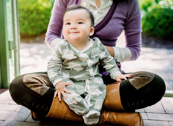 MilkBarn Milkbarn Organic Cotton Long Sleeve Footed Romper (Gray Whale, 3-6 Months) - DimpzBazaar.com