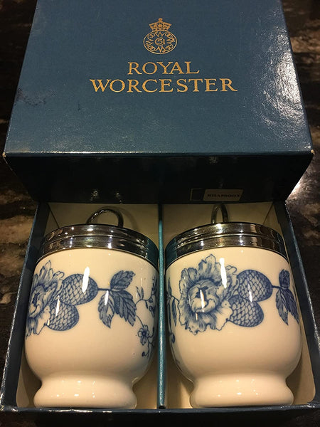 Royal Worcester Royal Worcester Egg Coddler Pair Rhapsody Pattern Blue Floral-Rare - DimpzBazaar.com
