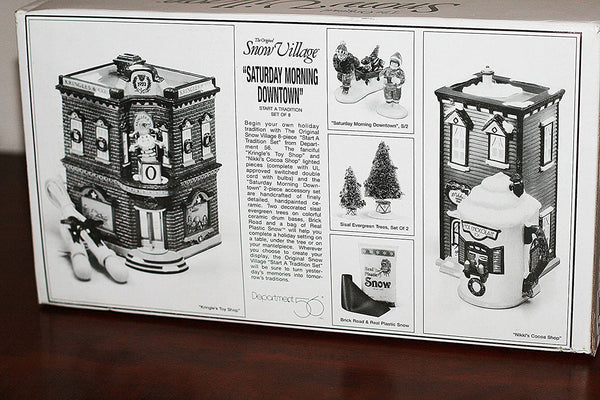 Department 56 Department 56 Snow Village "Saturday Morning Downtown" Start a tradition Kringle's Toy Shop, Nikki's Cocoa shop 8 piece set - DimpzBazaar.com