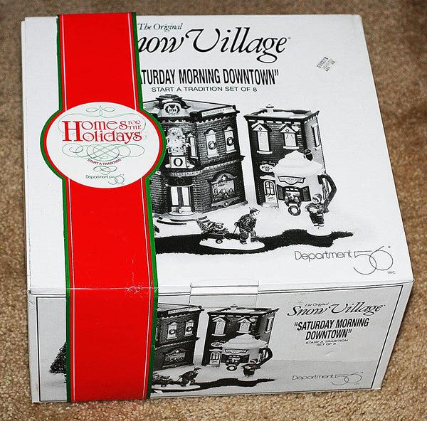 Department 56 Department 56 Snow Village "Saturday Morning Downtown" Start a tradition Kringle's Toy Shop, Nikki's Cocoa shop 8 piece set - DimpzBazaar.com